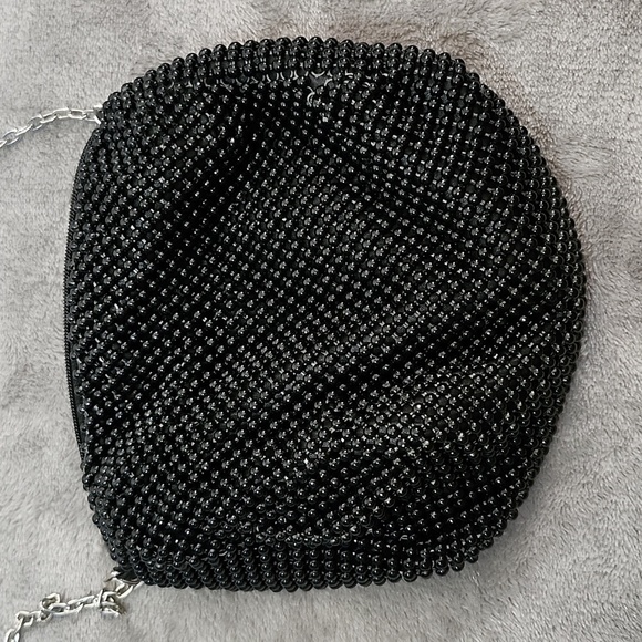 Vintage aluminum mesh beaded black chain strap shoulder purse bag evening night - Picture 2 of 8